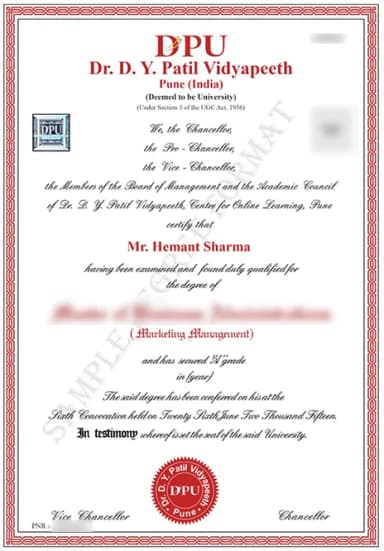 DY Patil University Online Degree Certificate